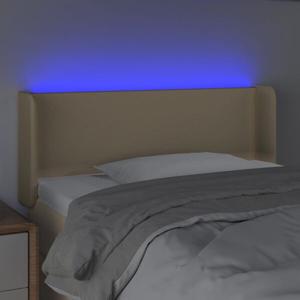 vidaXL Tăblie de pat cu LED, crem, 103x16x78/88 cm, textil