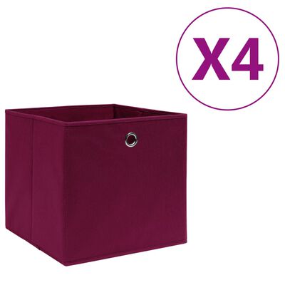 vidaXL Cutii depozitare, 4 buc., roșu închis, 28x28x28 cm, textil