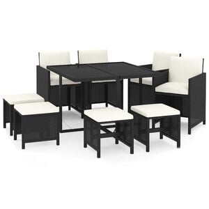 vidaXL Set mobilier de grădină cu perne, 9 piese, negru, poliratan