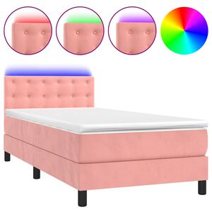 vidaXL Pat continental cu saltea & LED, roz, 80x200 cm, catifea