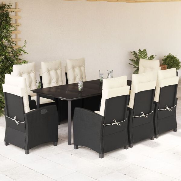 vidaXL Set mobilier de grădină cu perne, 9 piese, negru, poliratan