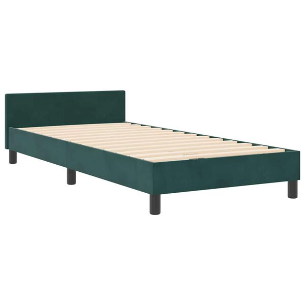 vidaXL Pat cu arcuri cu headboard Verde &icirc;nchis 90 x 200 cm Catifea