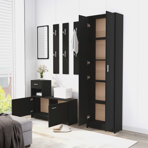 vidaXL Set mobilier pentru hol, negru, PAL (802850 + 802841)
