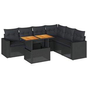 vidaXL Set canapele de grădină cu perne, 7 piese, negru, poliratan