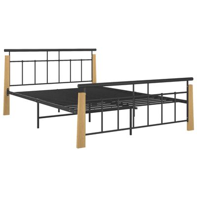 vidaXL Cadru de pat,140x200 cm, metal și lemn masiv de stejar