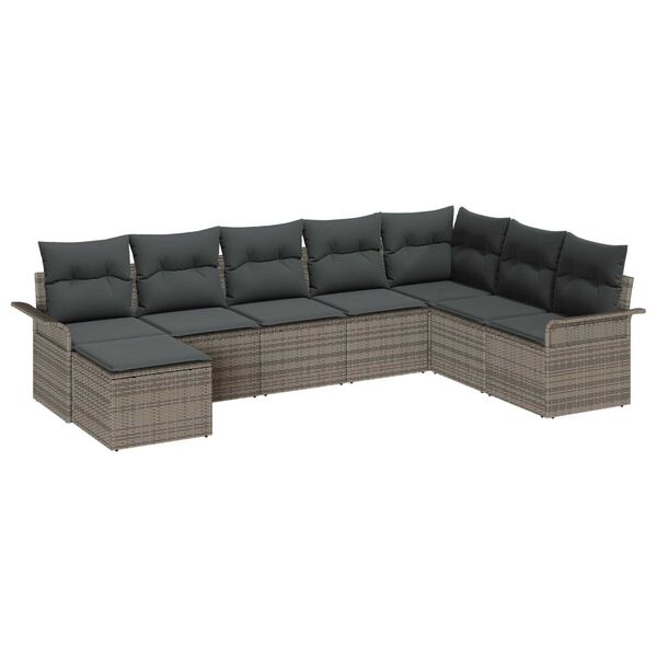 vidaXL Set de canapele pentru grădină cu pernă 8 pcs Gri Rattan poli