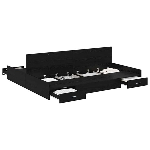vidaXL Cadru de pat cu depozitare cu sertar Stejar Negru 200 x 200 cm
