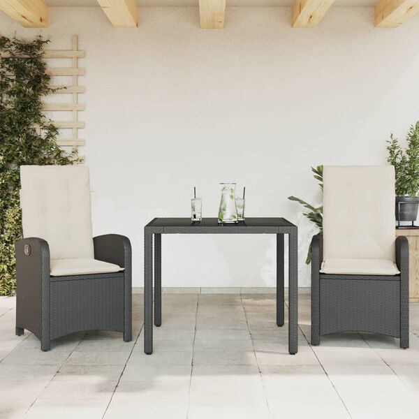 vidaXL Set mobilier de grădină cu perne, 9 piese, negru, poliratan