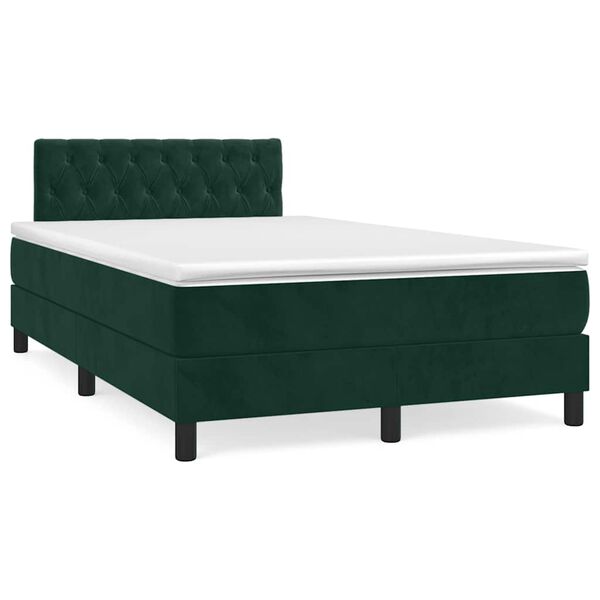 vidaXL Pat box spring cu saltea, verde &icirc;nchis, 120x200 cm, catifea