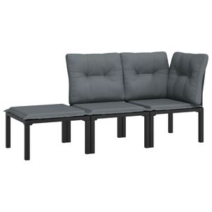 vidaXL Set mobilier de grădină cu perne, 3 piese, negru/gri, poliratan