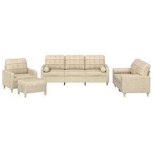 vidaXL Set de canapele cu perne, 4 piese, crem, microfibră