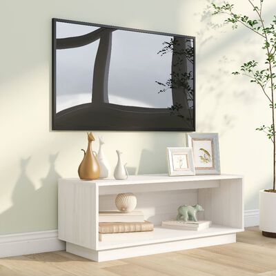vidaXL Comodă TV, alb, 90x35x35 cm, lemn masiv de pin