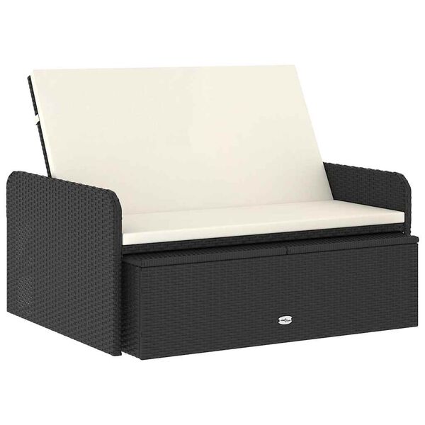 vidaXL Set mobilier de grădină cu perne, 2 piese, negru, poliratan