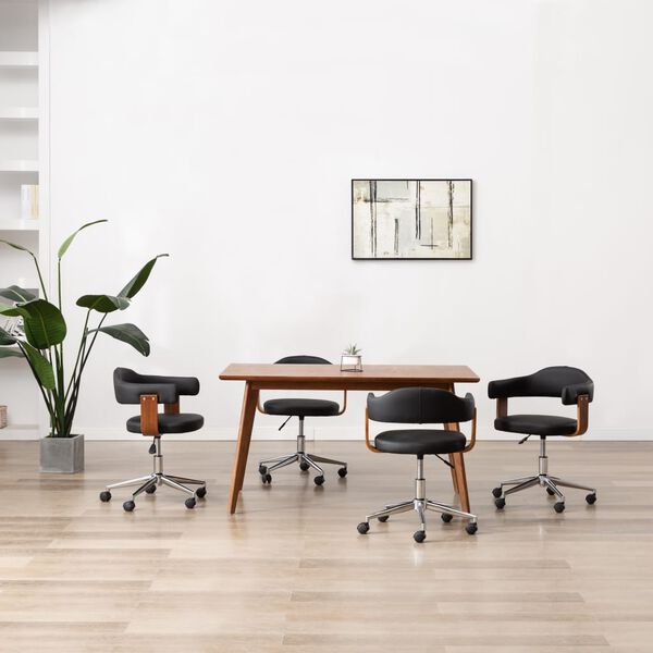 vidaXL Scaune bucătărie 4 buc, negru, lemn curbat & piele ecologică