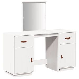 vidaXL Set de masă de toaletă cu oglindă, alb, lemn masiv de pin