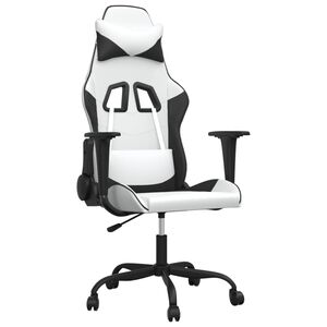 vidaXL Scaun de gaming de masaj, alb și negru, piele ecologică