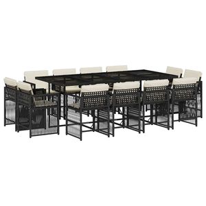 vidaXL Set mobilier de grădină cu perne, 13 piese, negru, poliratan