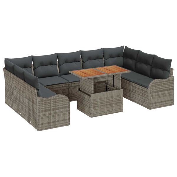 vidaXL Set de canapele pentru grădină 10 pcs Gri Rattan poli