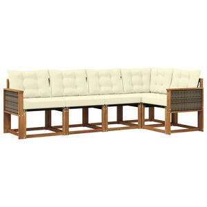 vidaXL Set de canapele de exterior cu pernă 5 pcs Natural și Crem