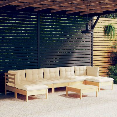 vidaXL Set mobilier de grădină cu perne, 8 piese, crem, lemn de pin