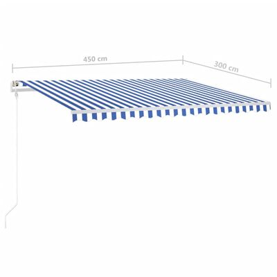 vidaXL Copertină retractabilă manual, cu stâlpi, albastru&alb 4,5x3 m