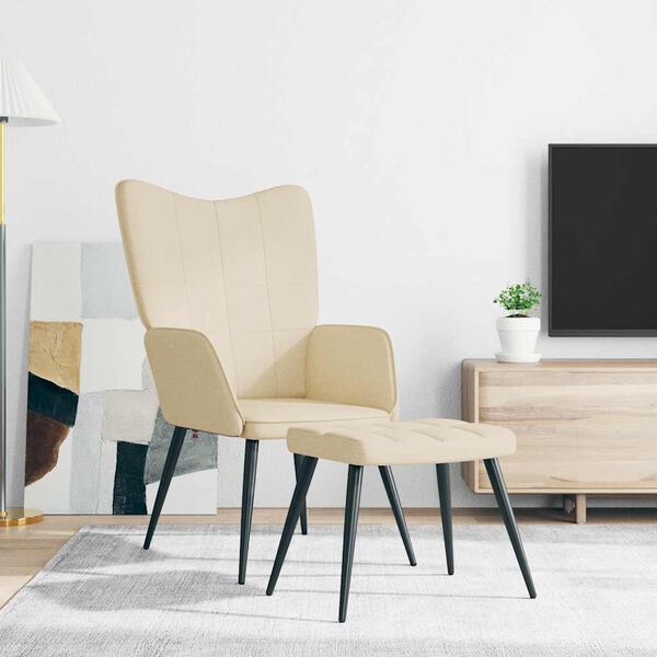 vidaXL Scaun de relaxare cu taburet, crem, textil