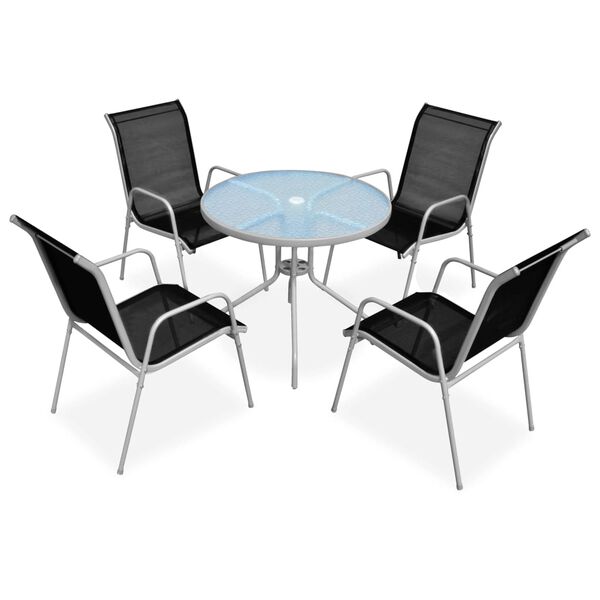vidaXL Set mobilier de exterior, 5 piese, negru, oțel