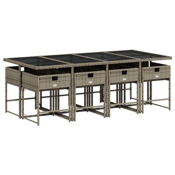 vidaXL Set mobilier grădină cu perne, 9 piese, gri, poliratan