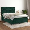 vidaXL Pat box spring cu saltea, verde &icirc;nchis, 140x200 cm, catifea