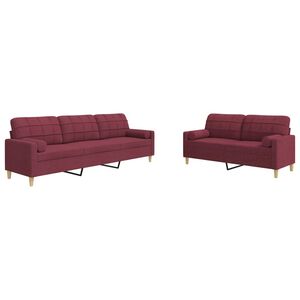 vidaXL Set canapea cu perne, 2 piese, roșu vin, material textil