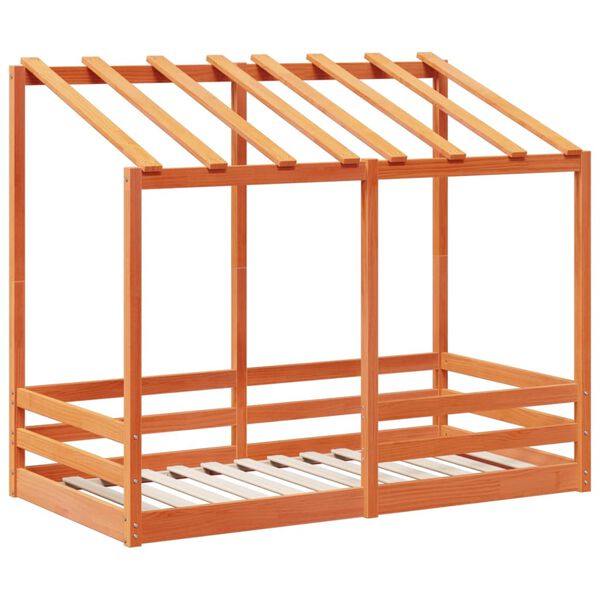 vidaXL Acoperiș pat de copii, maro ceruit, 80x160 cm, lemn masiv pin