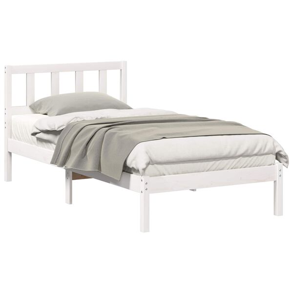 vidaXL Cadru de pat cu headboard Alb 90 x 200 cm Lemn de pin masiv