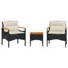 vidaXL Set mobilier de grădină cu perne, 3 piese, negru, poliratan
