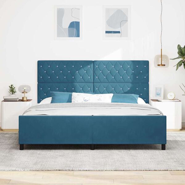 vidaXL Pat cu arcuri cu headboard Albastru &icirc;nchis 200 x 200 cm Catifea