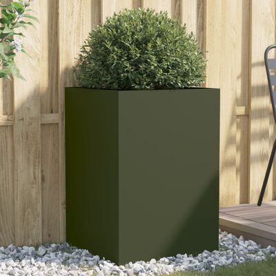 vidaXL Jardinieră, verde măsliniu, 52x48x75 cm, oțel laminat la rece