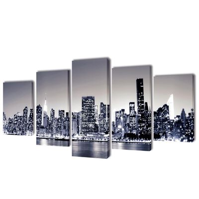 Set de tablouri pânză, monocrom, imprimeu New York Skyline, 200x100 cm