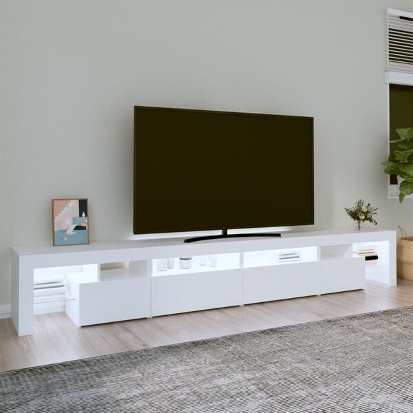 vidaXL Comodă TV cu lumini LED, alb, 260x36,5x40cm