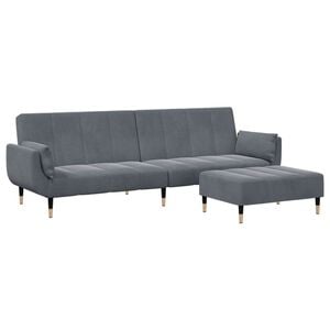 vidaXL Canapea extensibilă cu taburet, 2 locuri, gri &icirc;nchis, catifea
