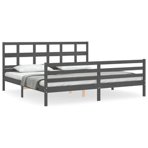 vidaXL Cadru pat cu tăblie 200x200 cm, gri, lemn masiv