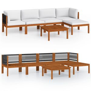 vidaXL Set fotoliu de grădină cu 6 piese, perne, lemn crem, acacia și fr&acirc;nghie