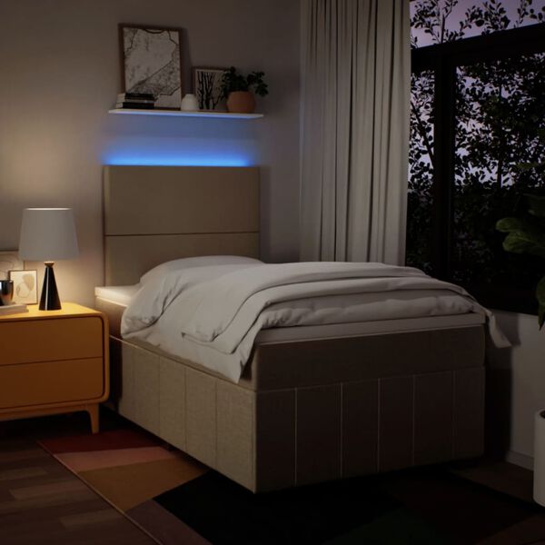 vidaXL Pat box spring cu saltea, crem, 120x200 cm, textil