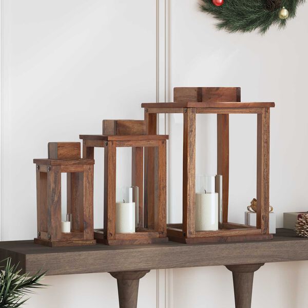 vidaXL Felinar 3 pcs natural Lemn de mahon