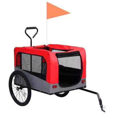 vidaXL Remorcă bicicletă & cărucior 2-în-1 pentru animale, roșu și gri