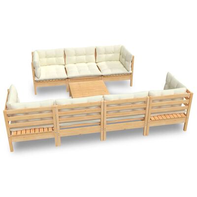vidaXL Set mobilier de grădină cu perne crem, 8 piese, lemn masiv pin