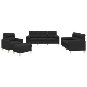 vidaXL Set de canapele cu perne, 4 piese, negru, material textil