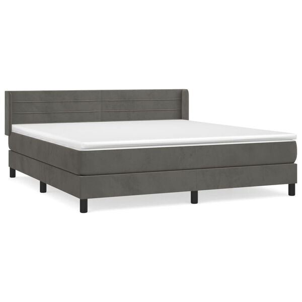 vidaXL Pat box spring cu saltea, gri închis, 180x200 cm, catifea