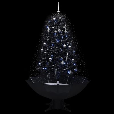 vidaXL Brad de Crăciun cu ninsoare și bază umbrelă, negru, 170 cm, PVC