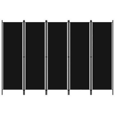 vidaXL Paravan de cameră cu 5 panouri, negru, 250 x 180 cm