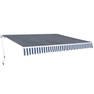vidaXL Copertină pliabilă cu acționare manuală, albastru/alb, 400 cm