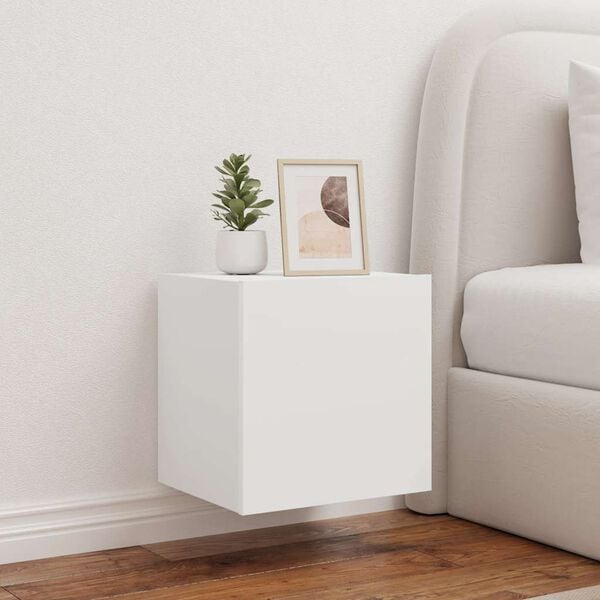 vidaXL Comode TV de perete cu lumini LED, 2 buc., alb, 40,5x35x40 cm